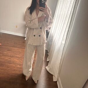 Zara Beige Striped Women's Pantsuit